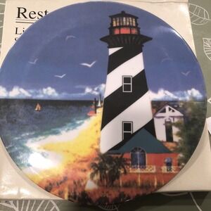 Reston Lloyd Lighthouse Melamine 8" Trivet Round Beach Sailboats (Retired) NEW